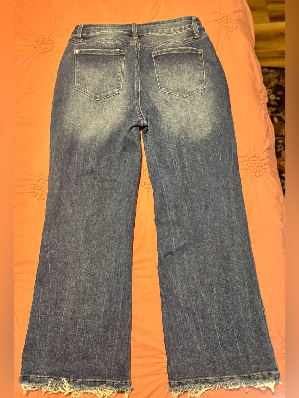 Wide Leg Women's Jeans - Blue Washed Denim - Picture 2 of 2